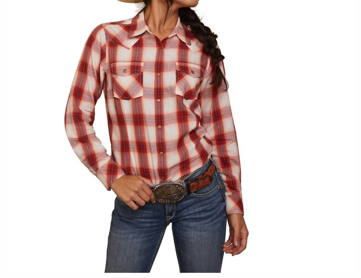 Camisa de mujer de manga larga a cuadros color rojo