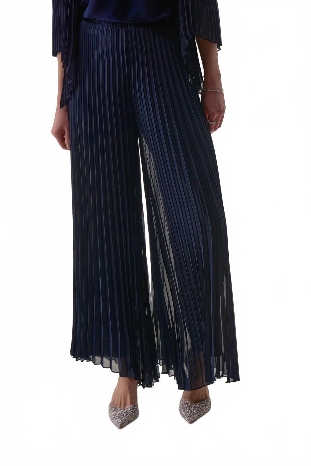 Pantalón de gasa de pierna ancha con pliegues color azul marino