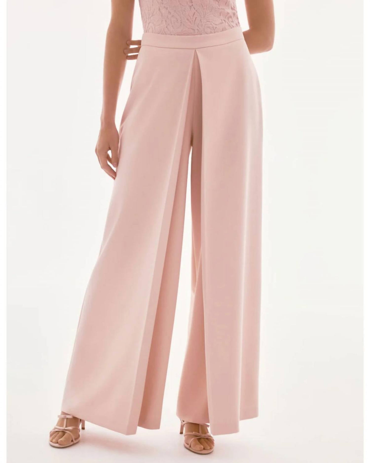Pantalón de pierna ancha de tiro alto con pliegues color rosado