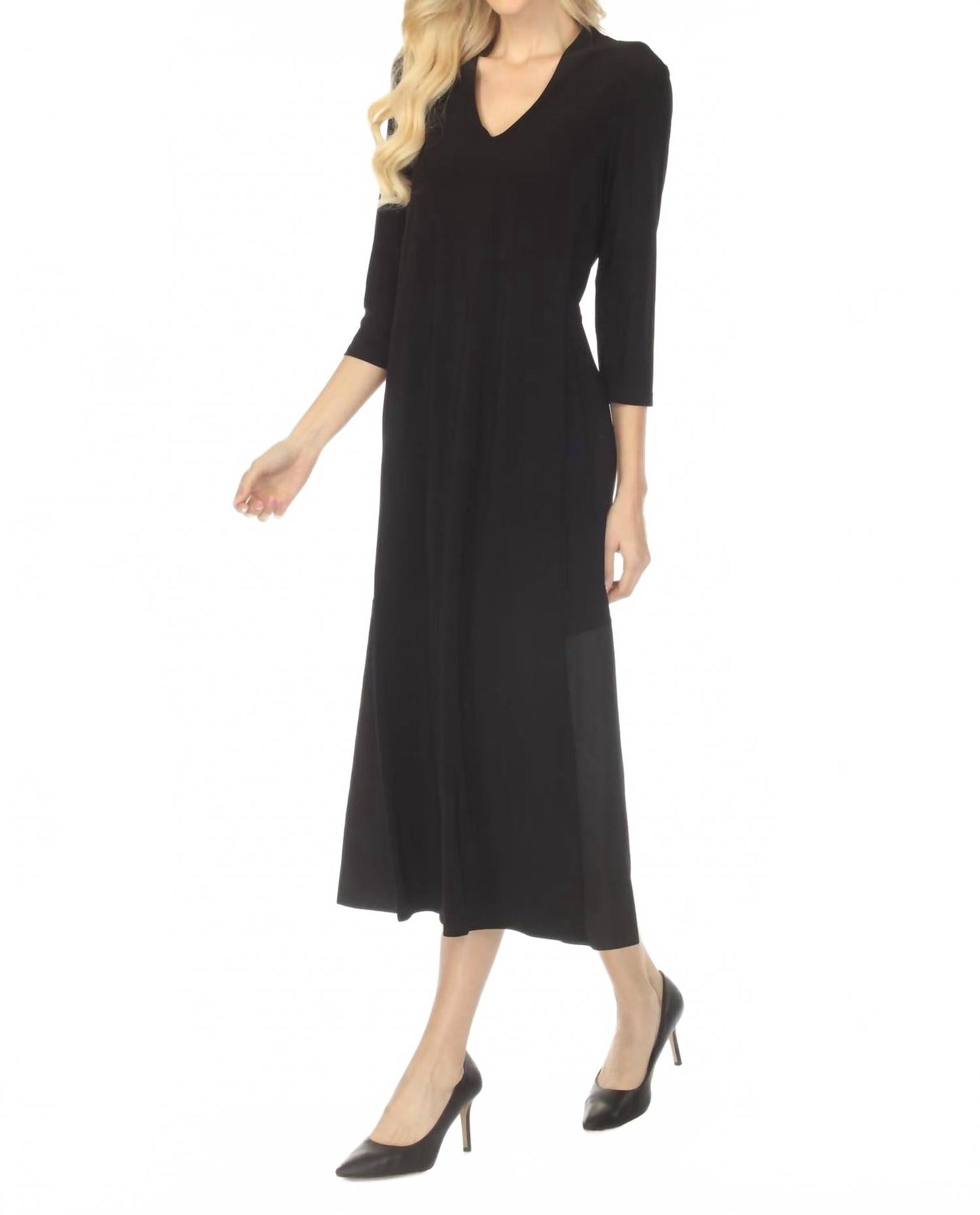 Vestido largo con cuello en V color negro