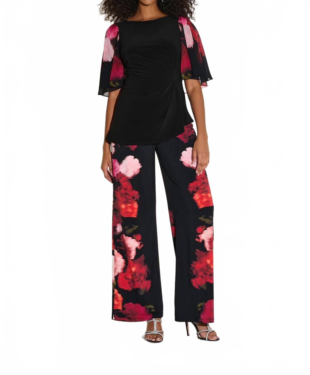 Pantalón de pierna ancha con estampado floral color negro