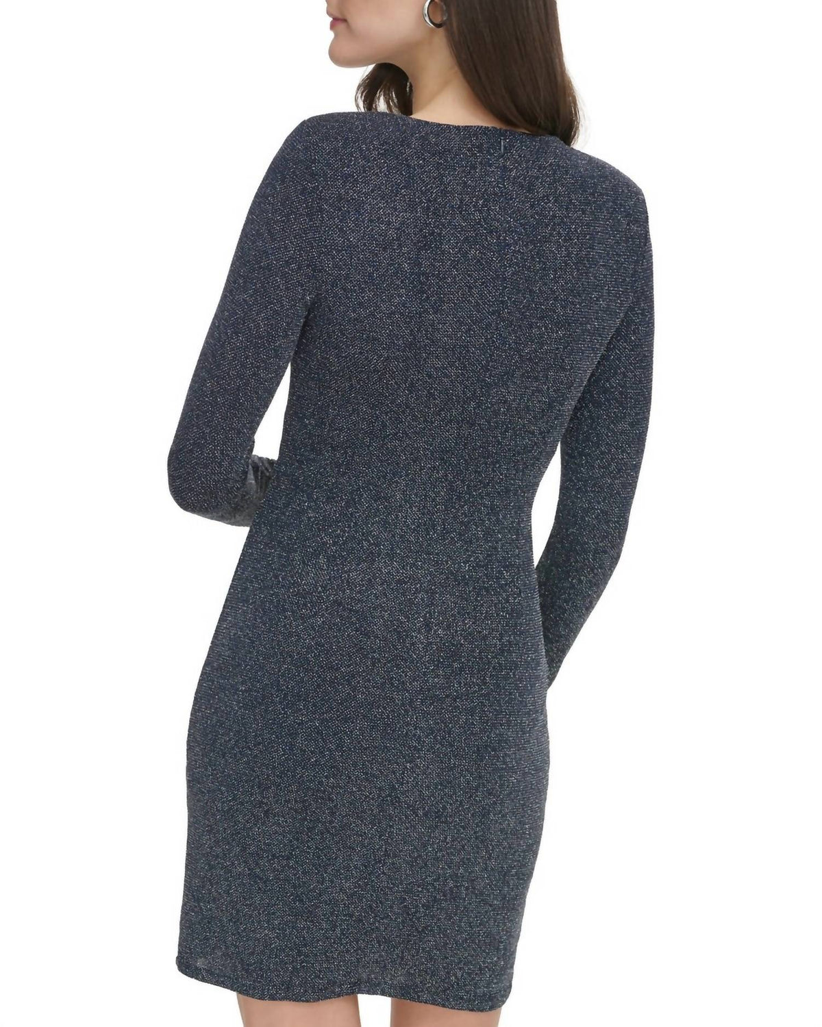 Vestido de manga larga color azul marino y plateado