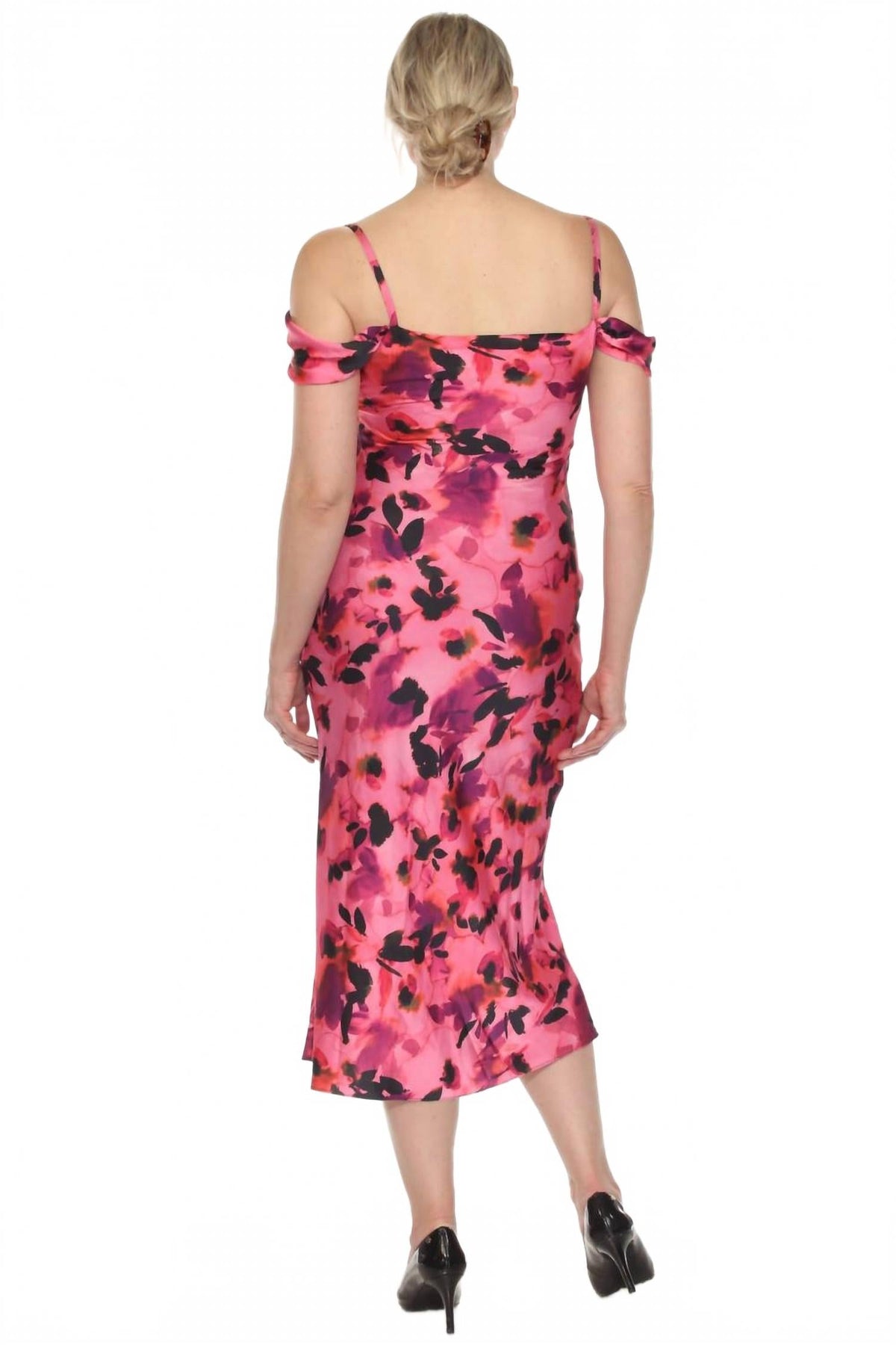 Vestido de satén midi con estampado floral color negro