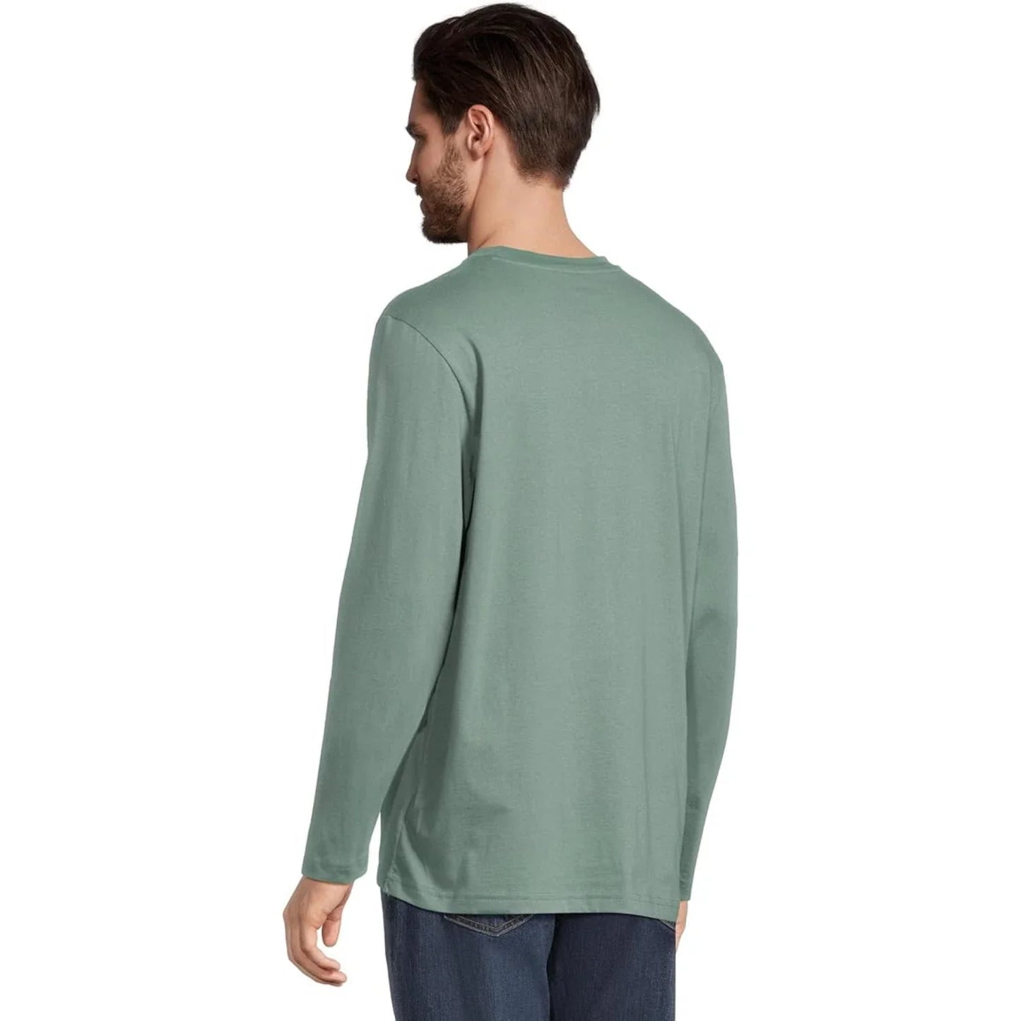 Camiseta de hombre de algodón de manga larga color verde