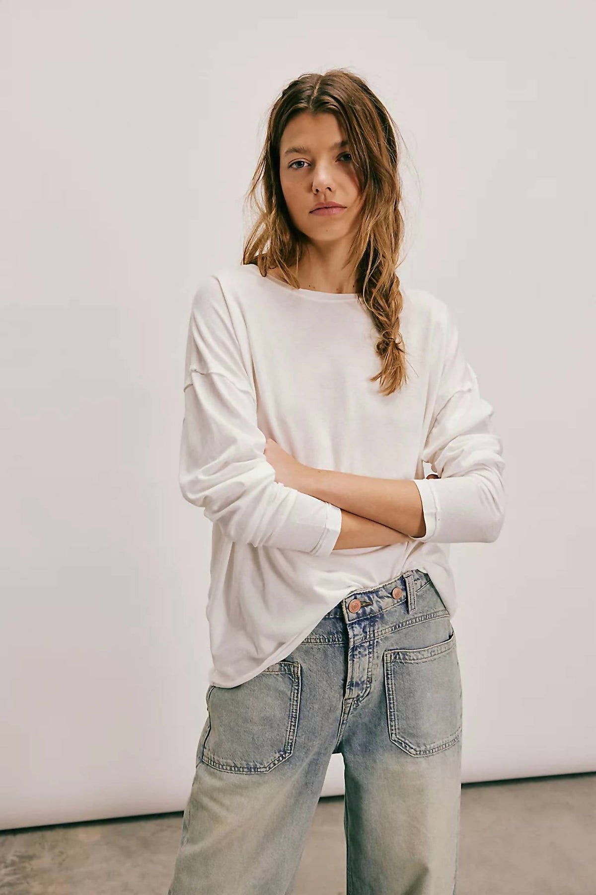 Camiseta de manga larga color marfil