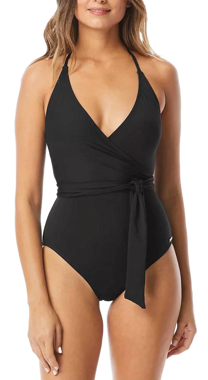 Vestido de baño con cuello en V color negro