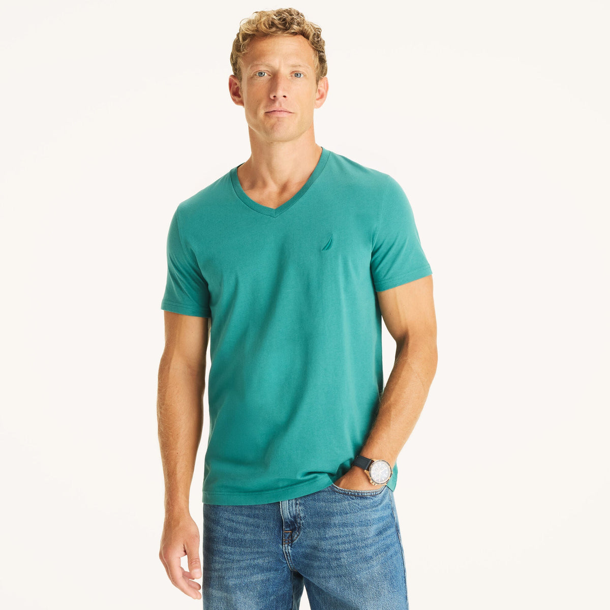 Camiseta de hombre de algodón con cuello en V