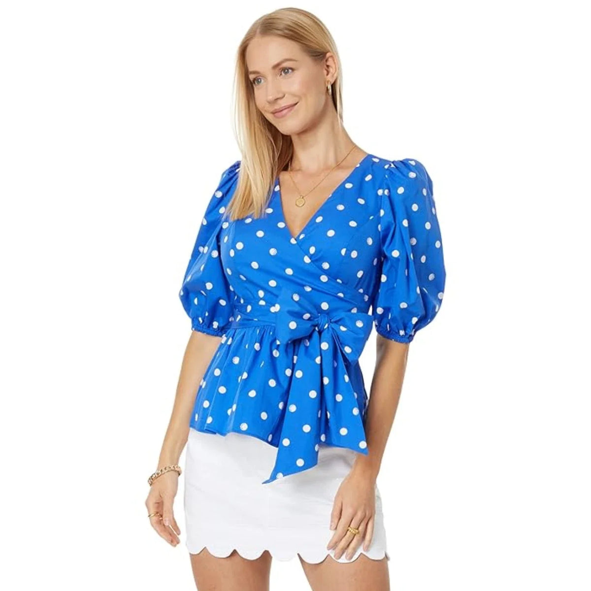 Top de mujer de lunares color azul