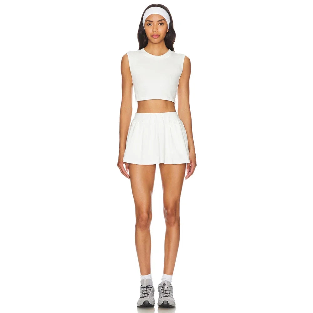 Falda pantalón de mujer con cintura elástica color blanco