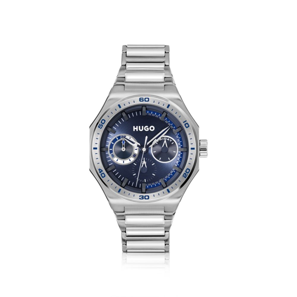 Reloj color azul y plateado