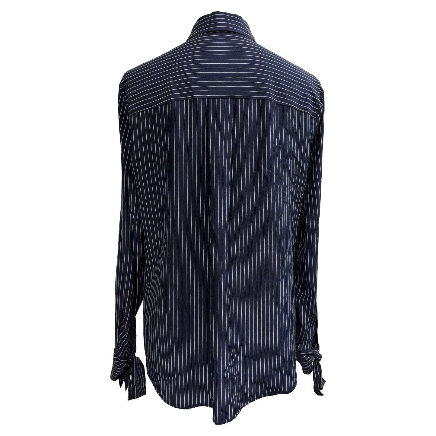 Blusa de seda a rayas color azul marino