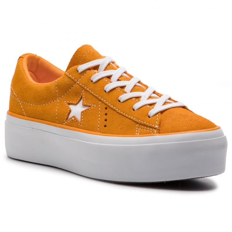 Tenis de mujer de gamuza con plataforma color naranja