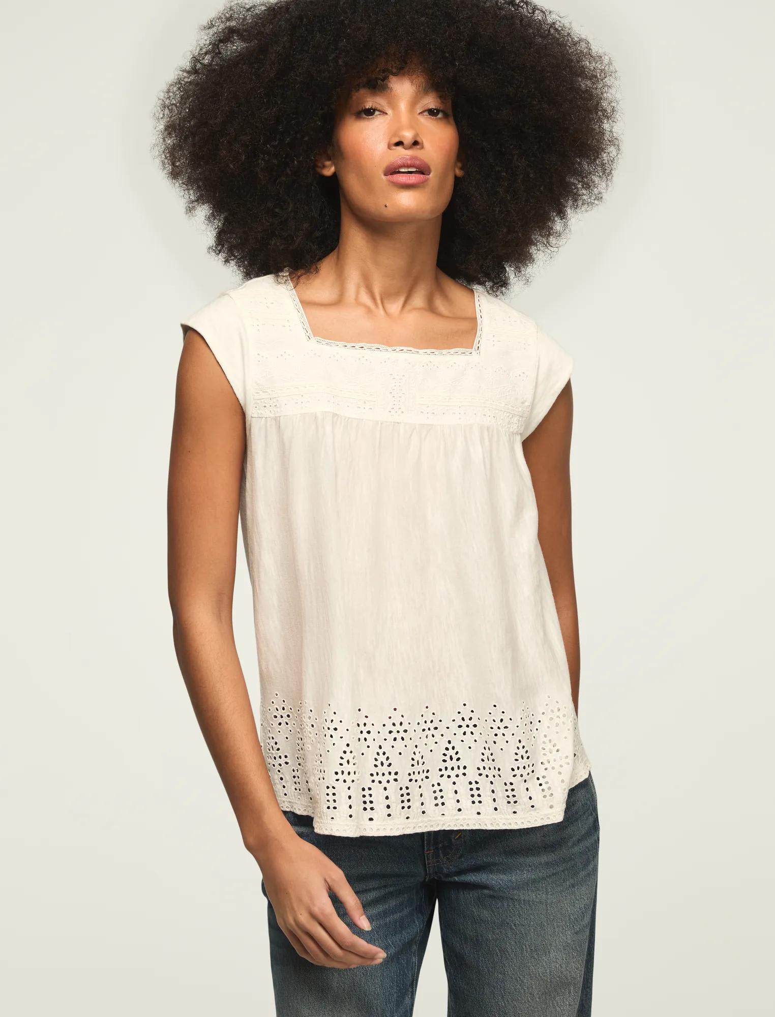 Camiseta sin mangas de mujer con escote cuadrado
