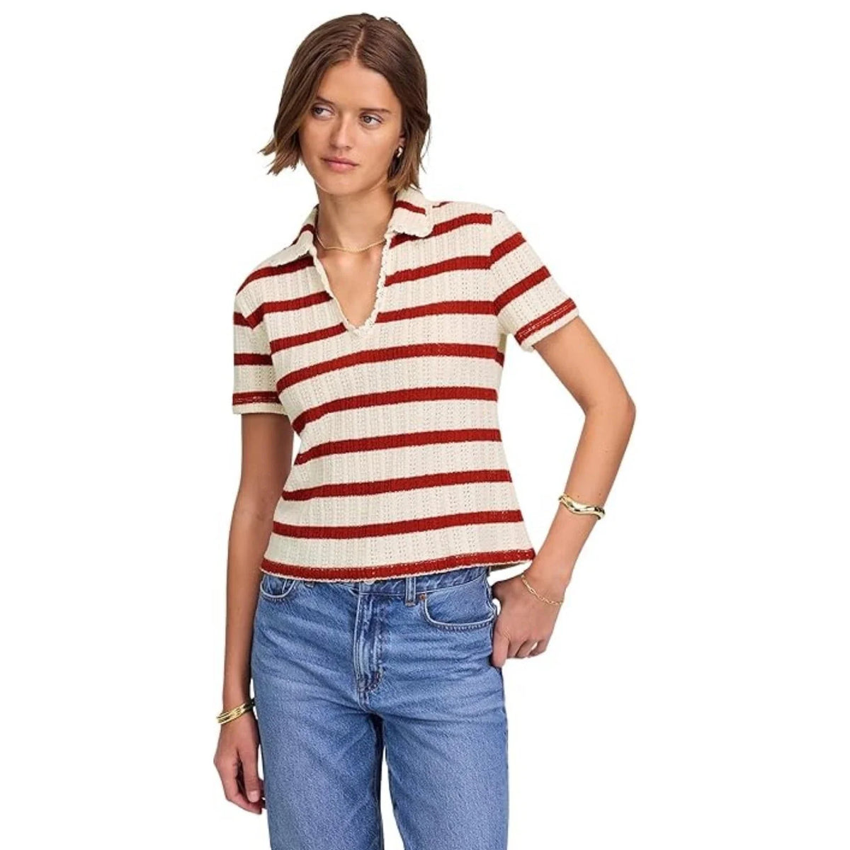 Polo de mujer de manga corta a rayas color rojo