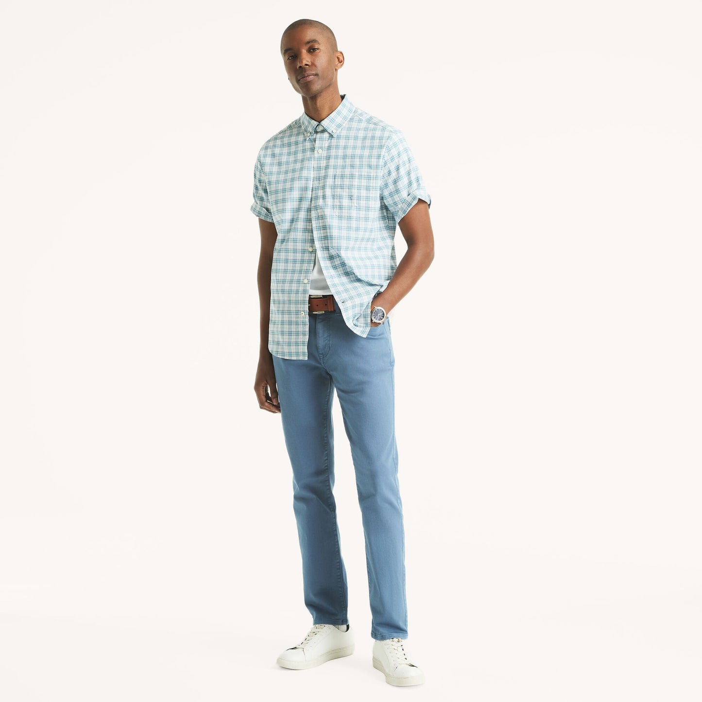 Camisa de hombre de manga corta a cuadros