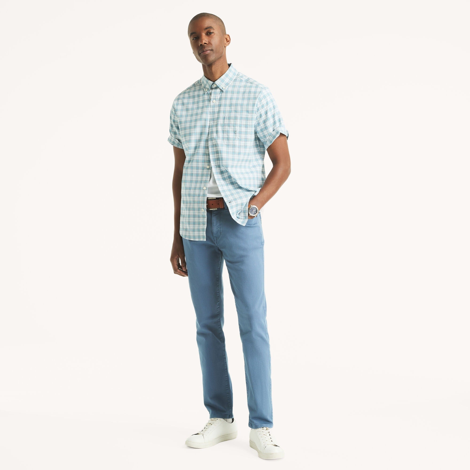 Camisa de hombre de manga corta a cuadros
