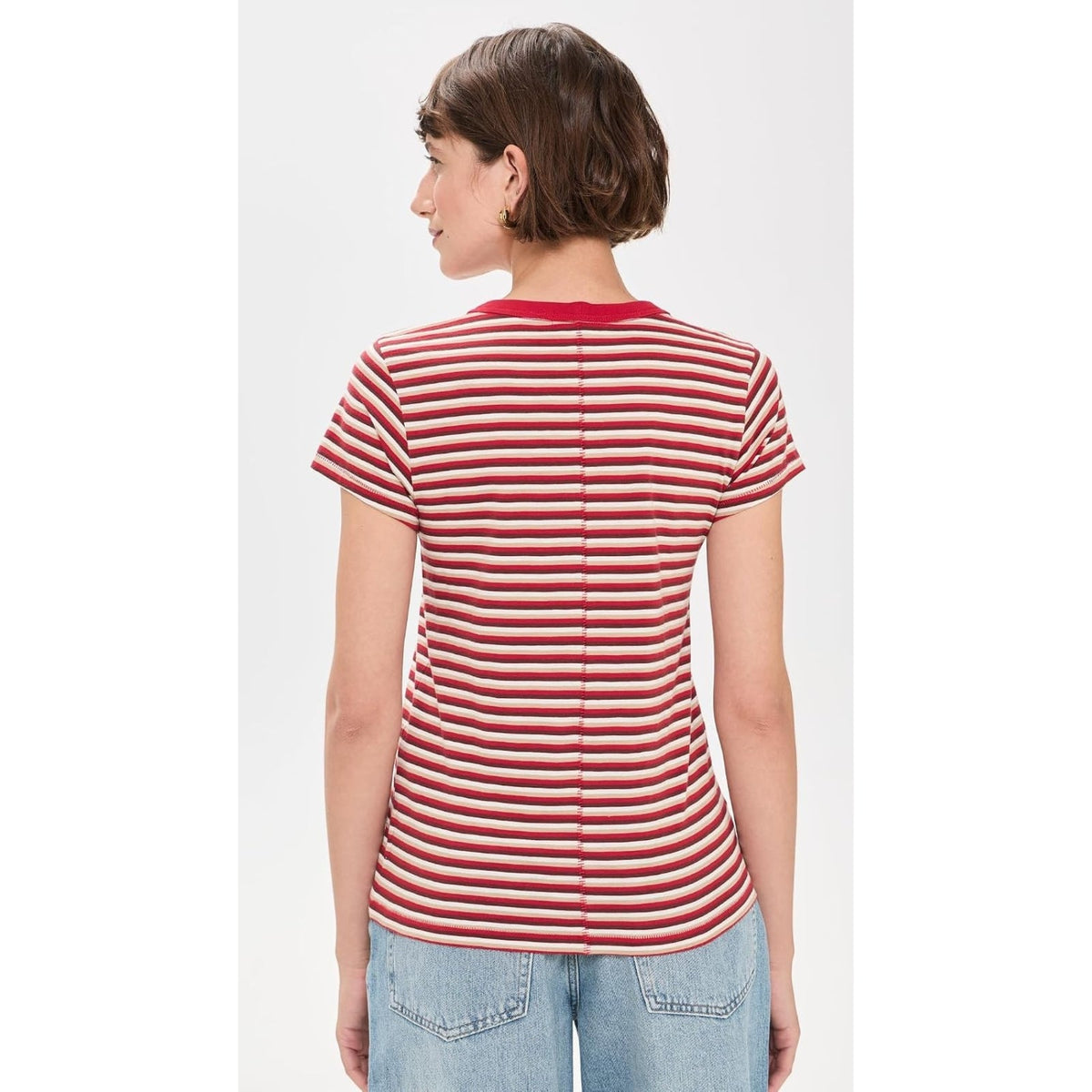 Camiseta de mujer a rayas color rojo y beige