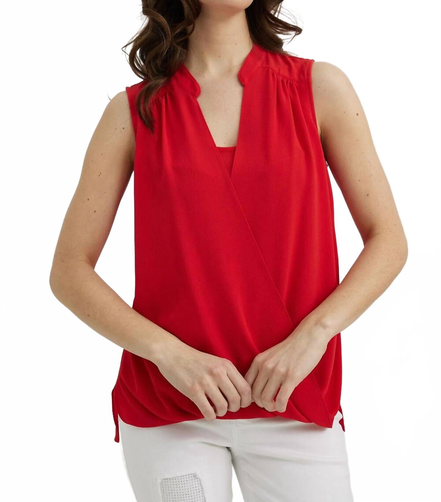Suéter sin mangas con cuello en V color rojo