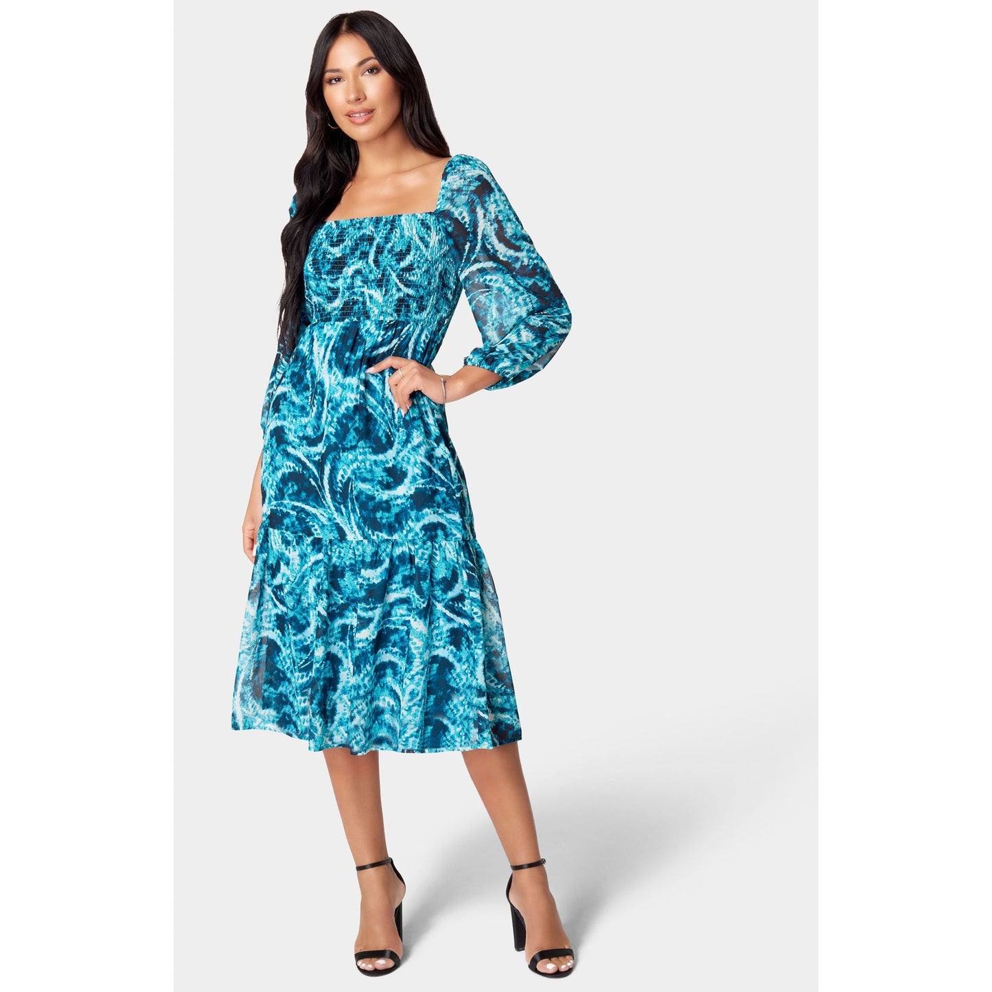 Vestido de mujer de gasa midi con estampado