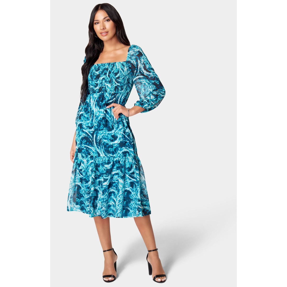 Vestido de mujer de gasa midi con estampado