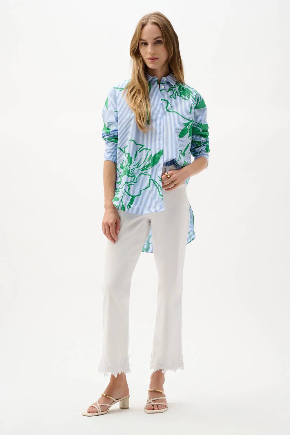 Blusa de algodón con estampado floral a rayas