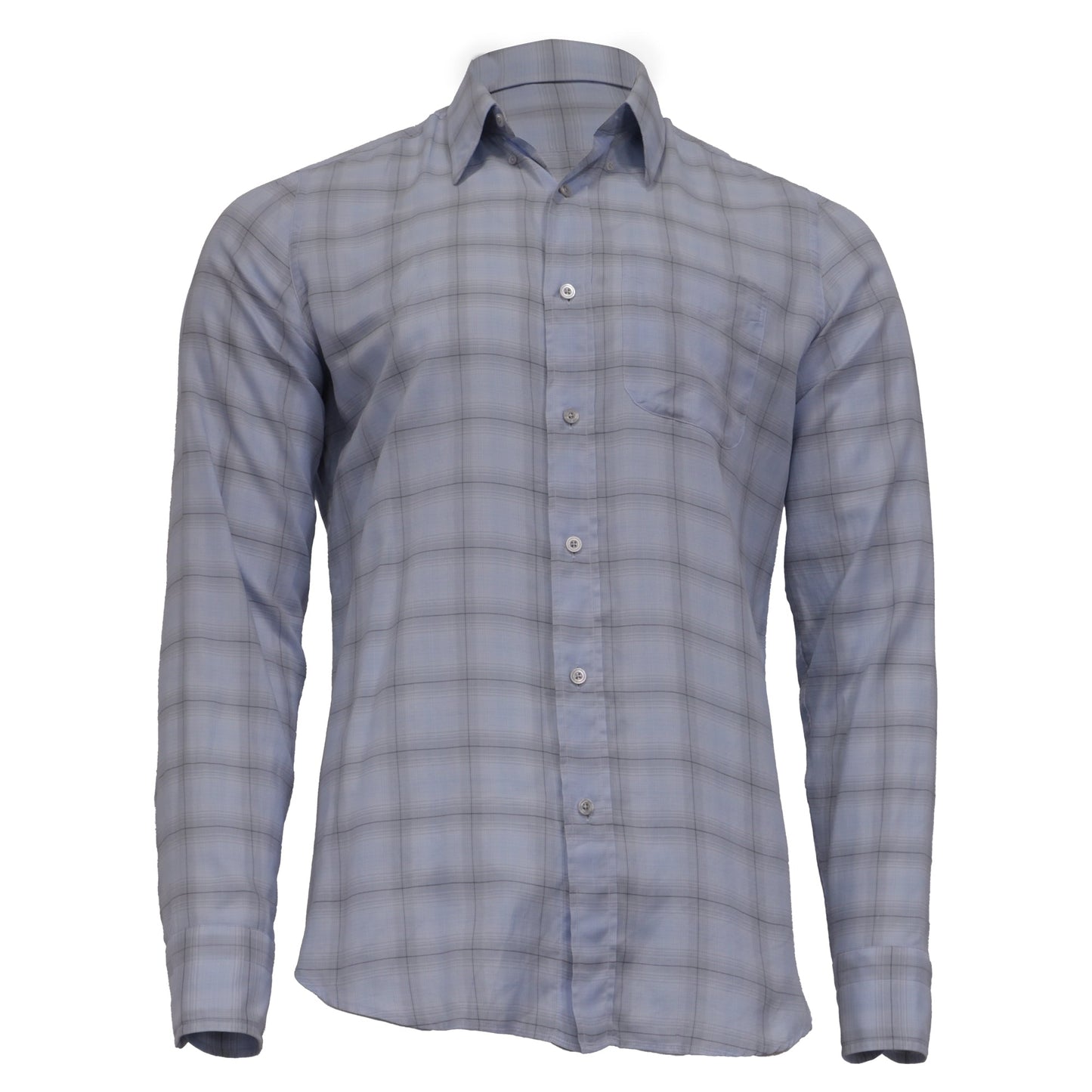 Camisa de algodón a cuadros color azul claro