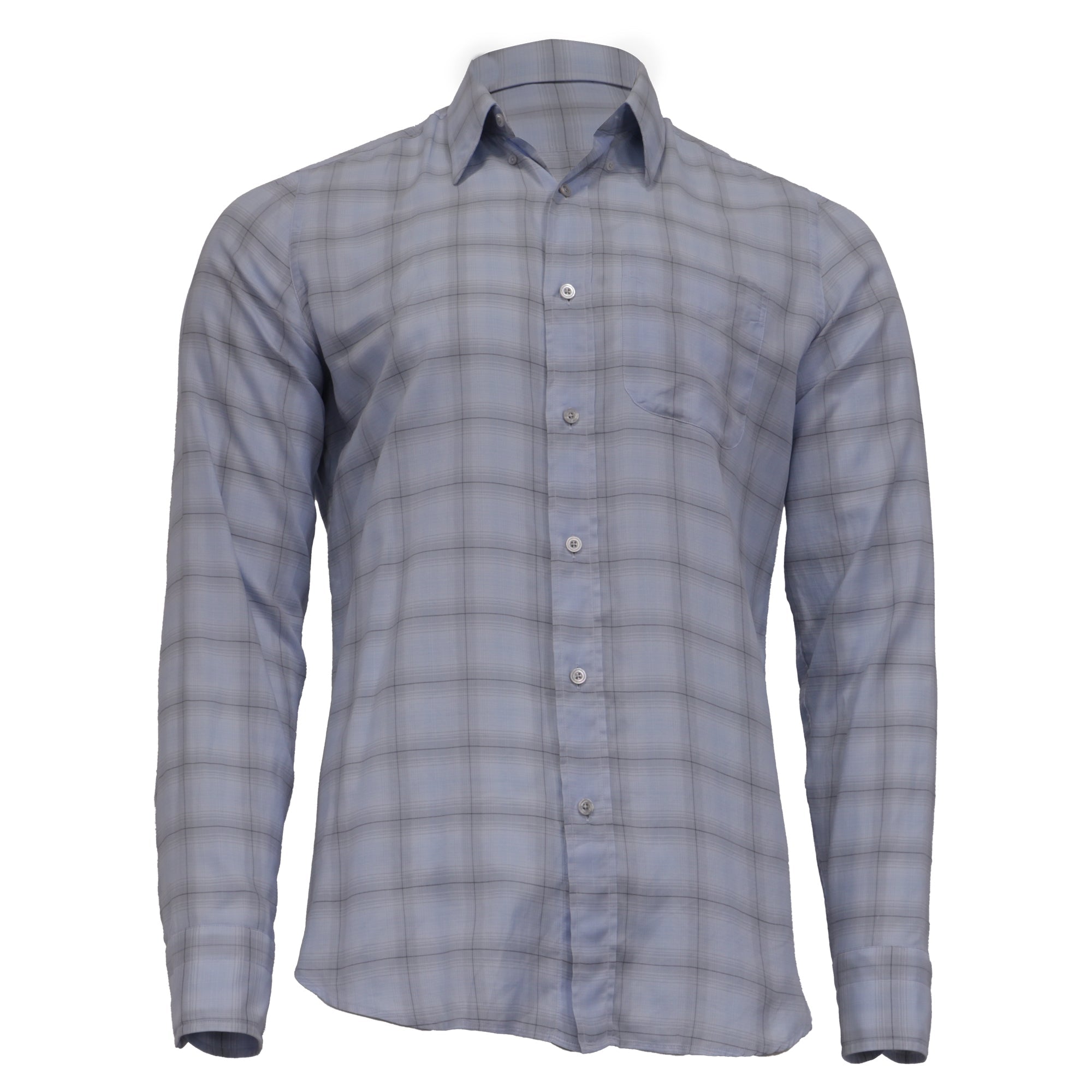 Camisa de algodón a cuadros color azul claro