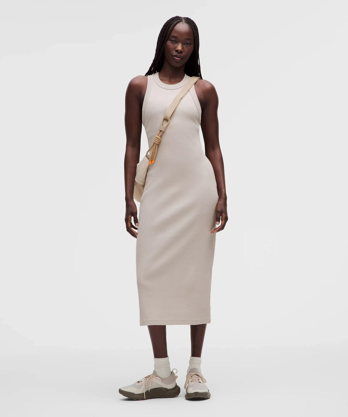 Vestido de algodón midi con tejido acanalado
