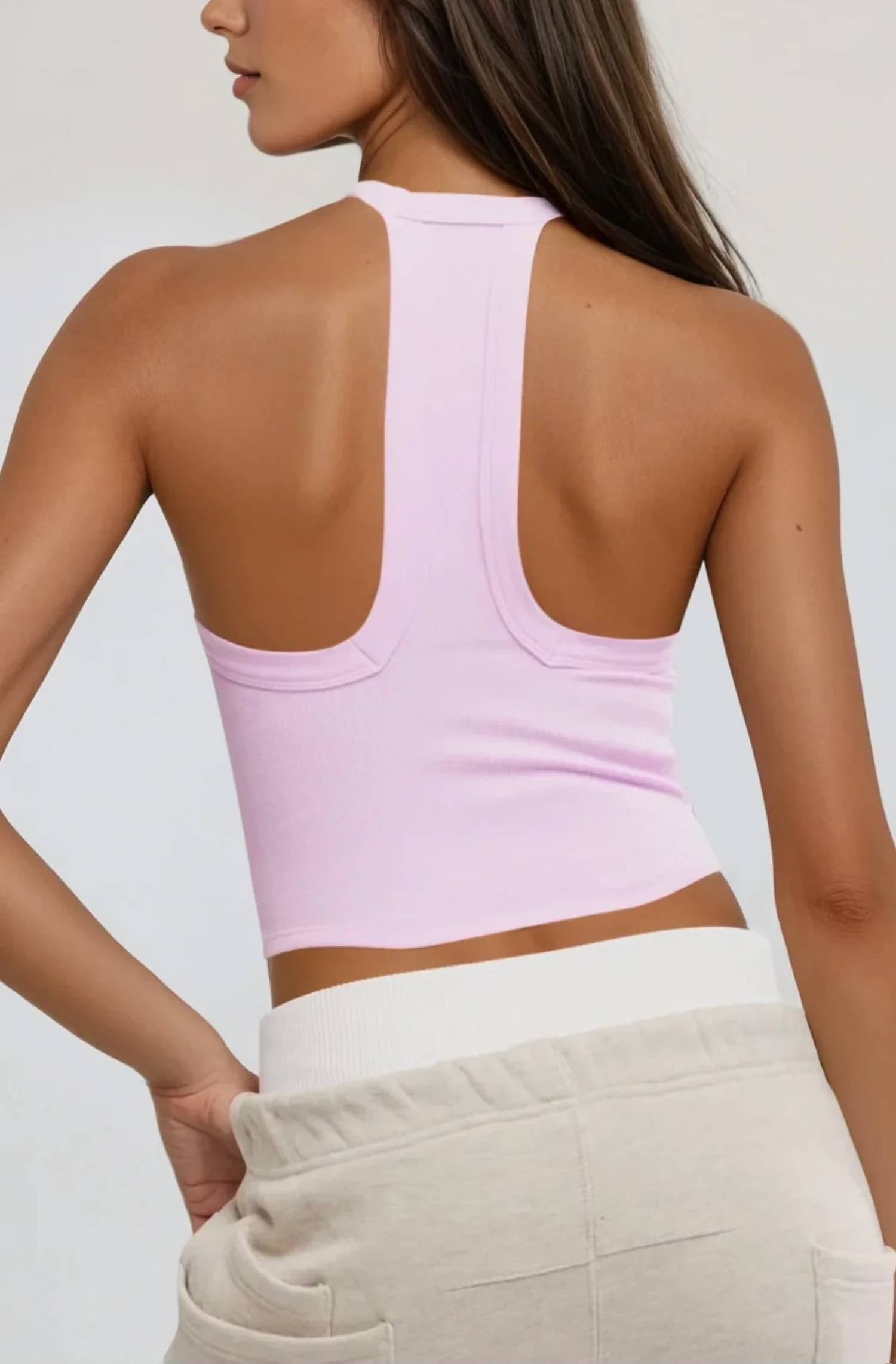 Camiseta sin mangas con cuello en V color violeta