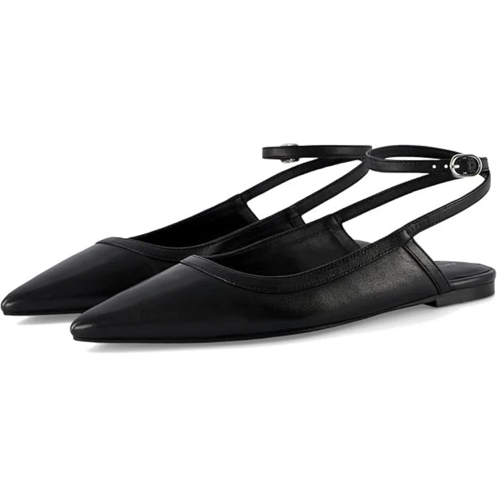Zapatos planos de mujer de cuero color negro
