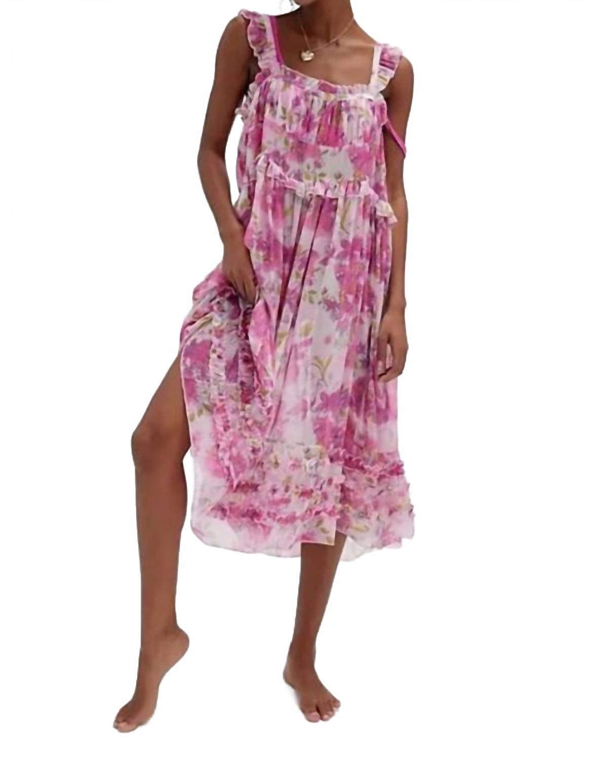 Vestido midi con estampado color rosado