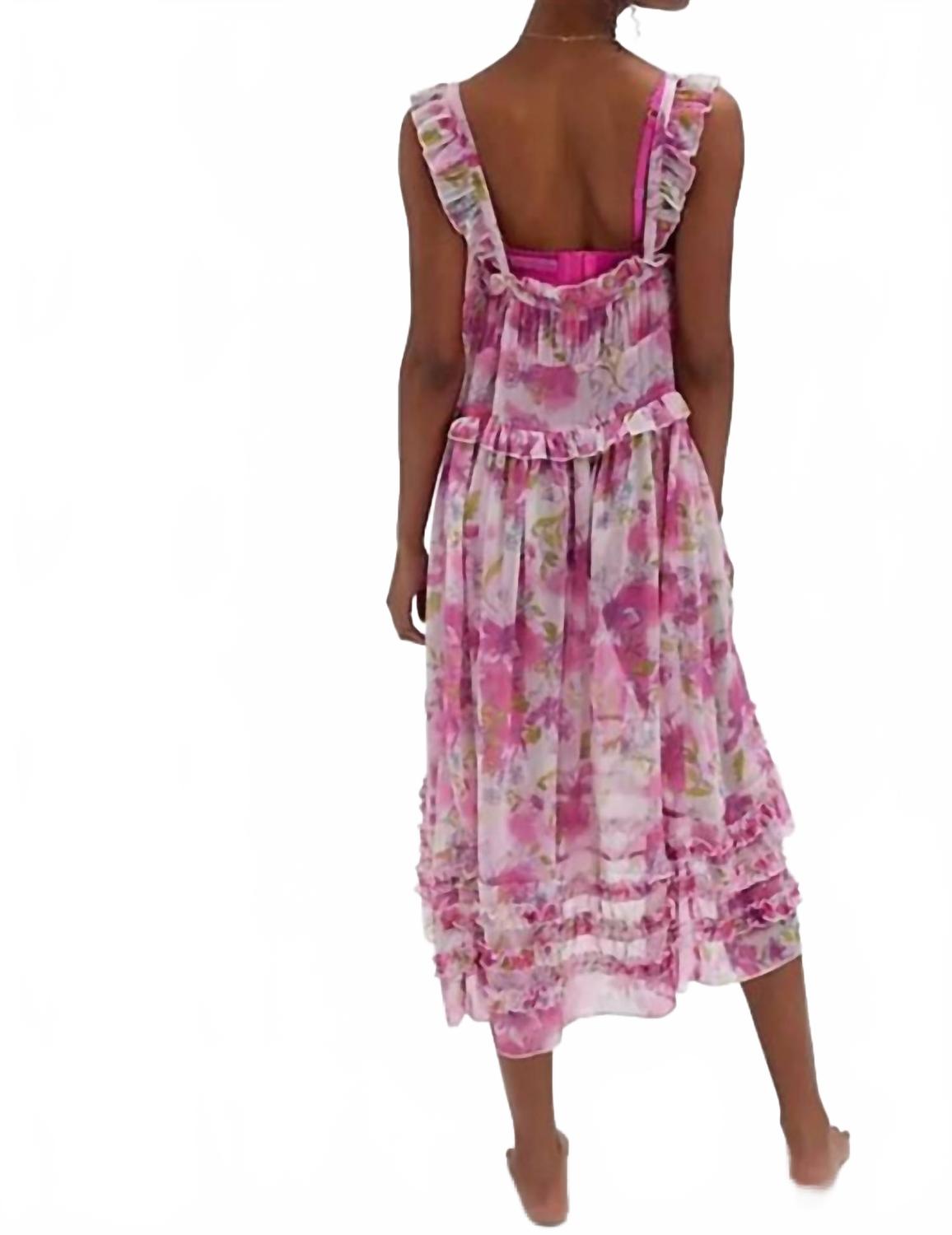 Vestido midi con estampado color rosado
