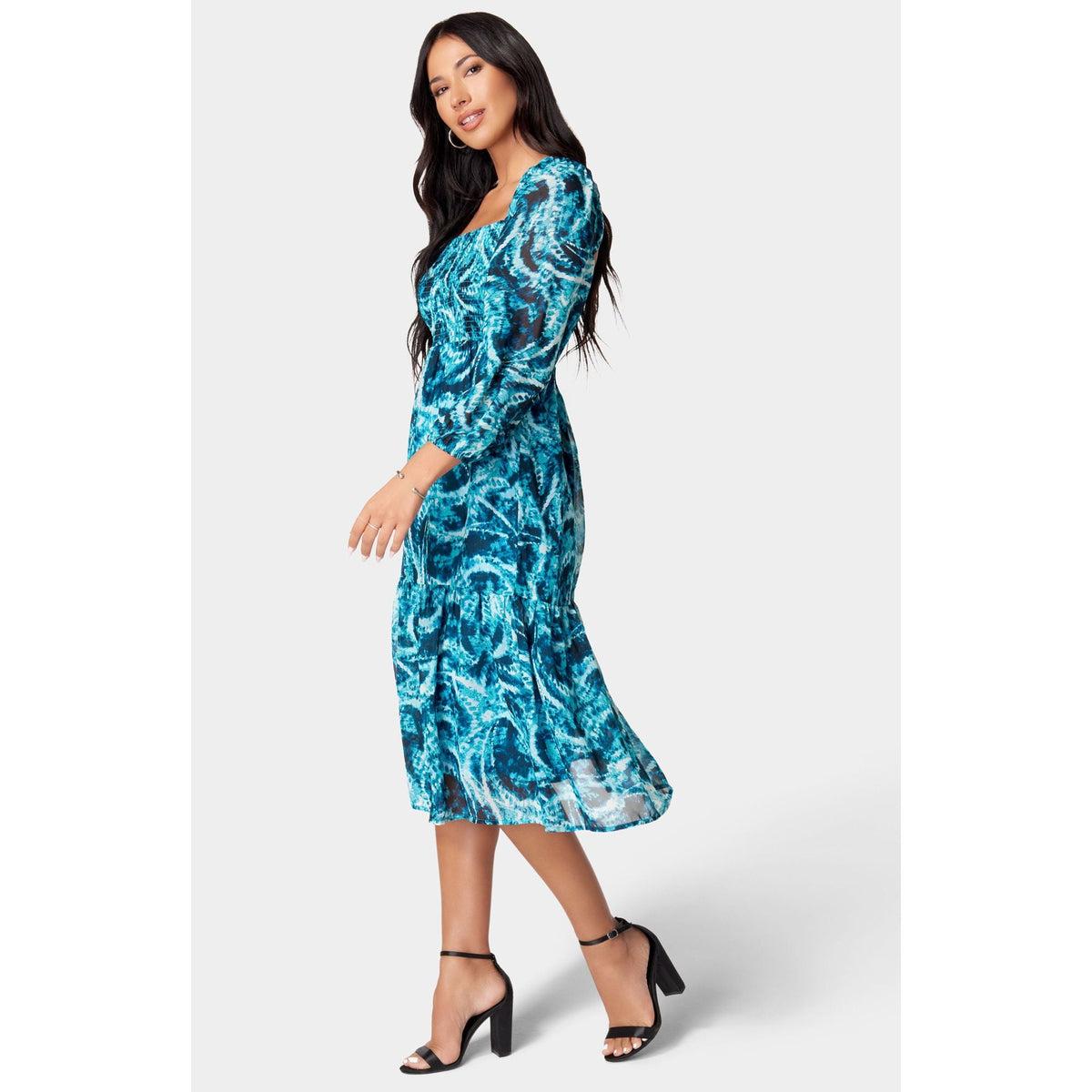 Vestido de mujer de gasa midi con estampado