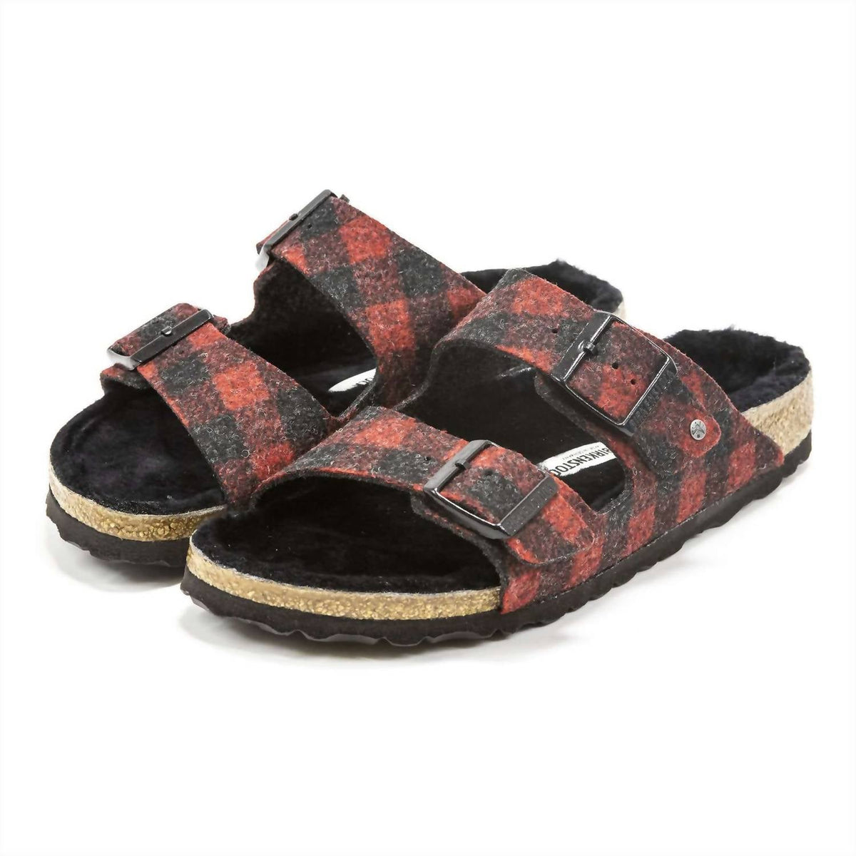 Sandalias de hombre de lana a cuadros color rojo