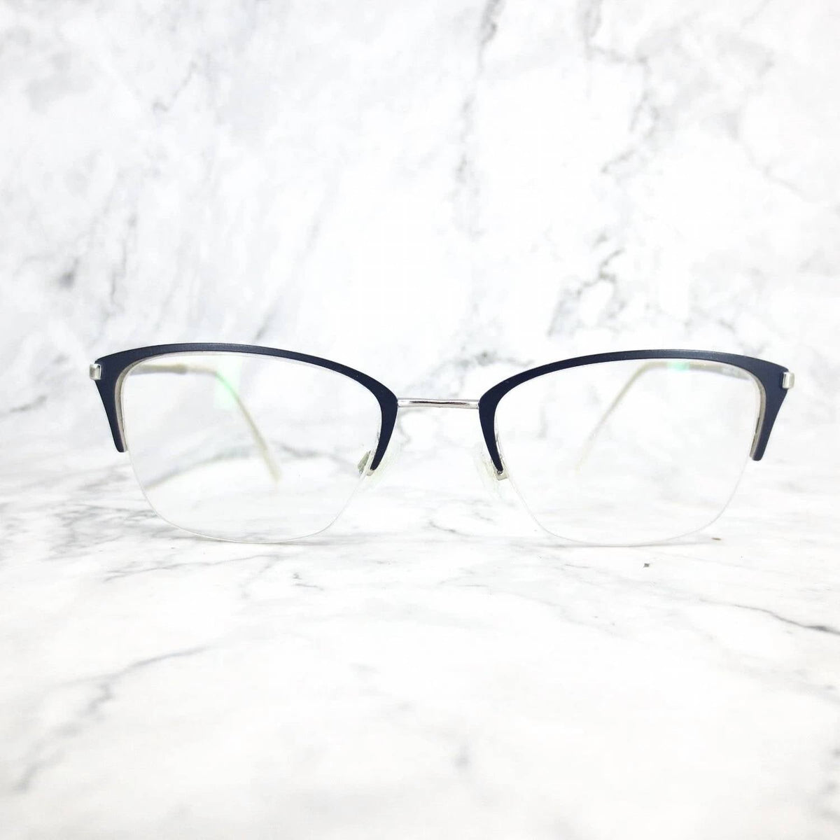 Montura para gafas de mujer de montura tipo gato color azul y plateado