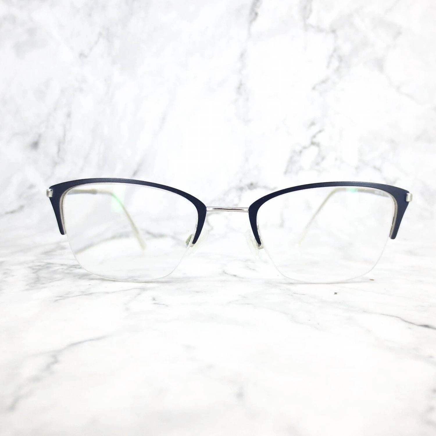 Montura para gafas de mujer de montura tipo gato color azul y plateado