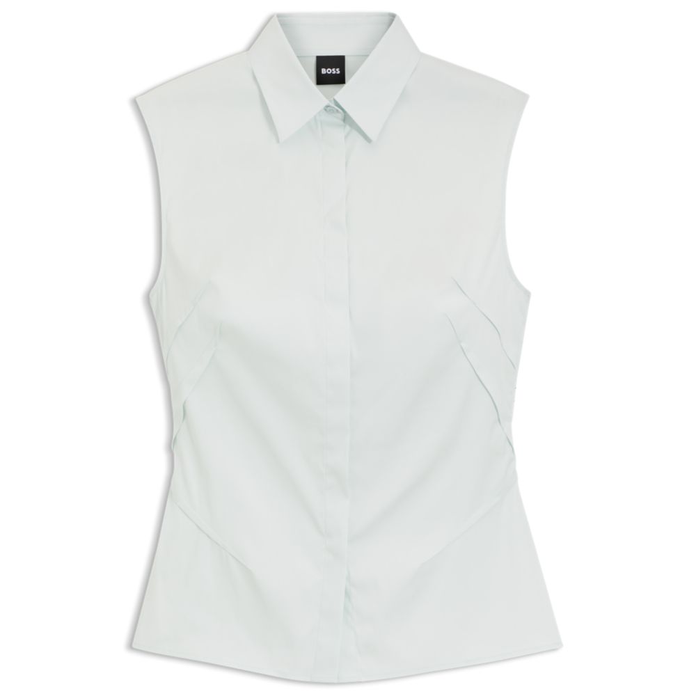 Blusa de mezcla de algodón sin mangas de corte ajustado