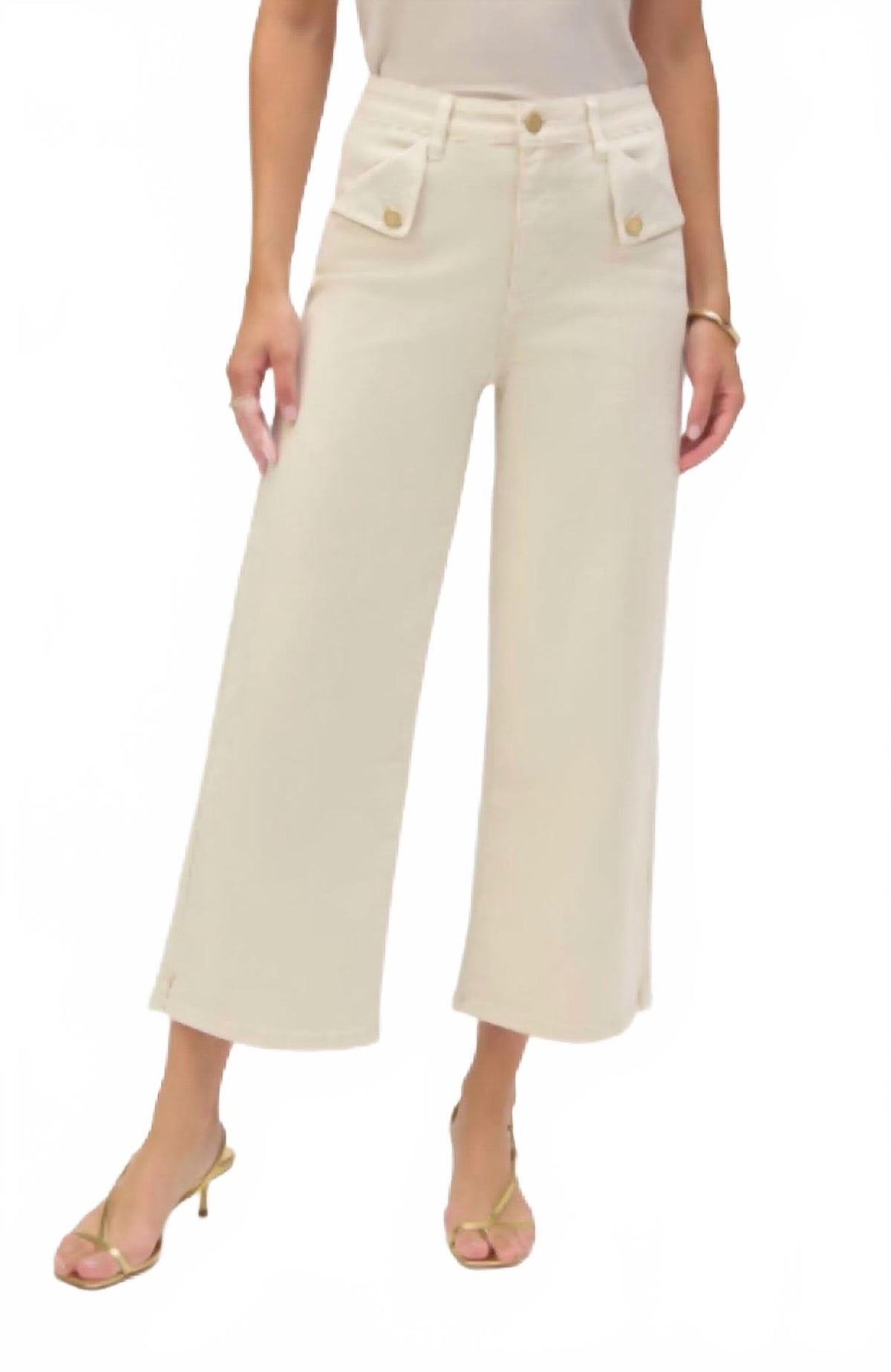 Pantalón de pierna ancha de tiro medio color beige
