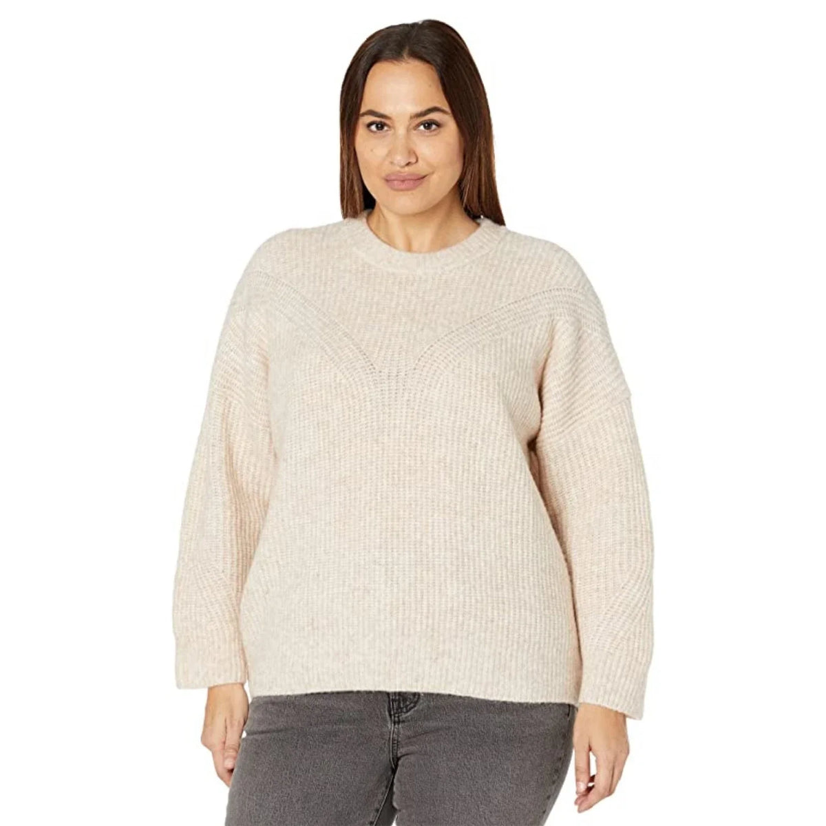 Suéter de mujer con tejido acanalado color marfil