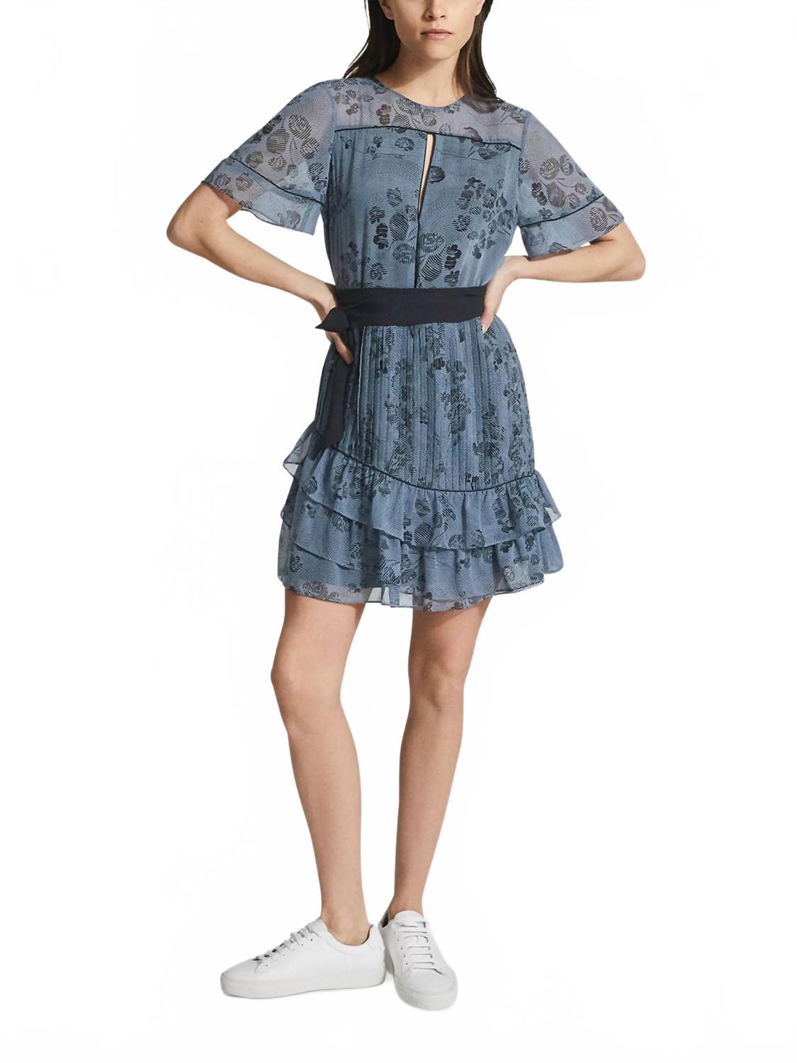 Vestido corto con estampado floral con boleros color azul