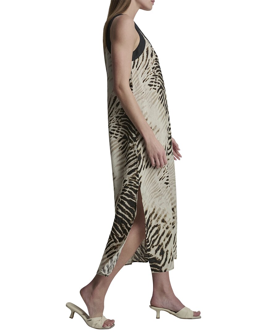 Vestido de lino con cuello en V con estampado