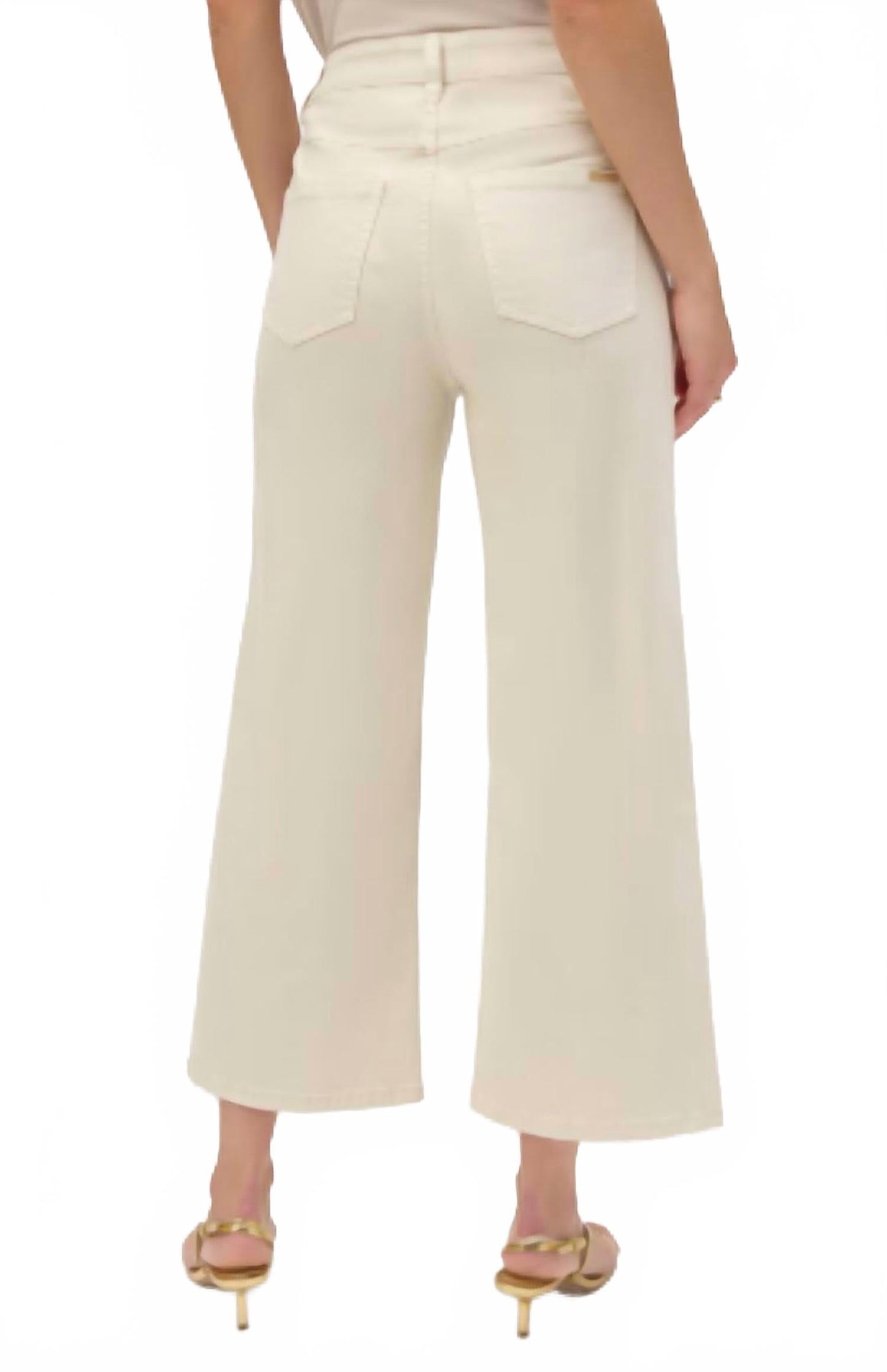 Pantalón de pierna ancha de tiro medio color beige
