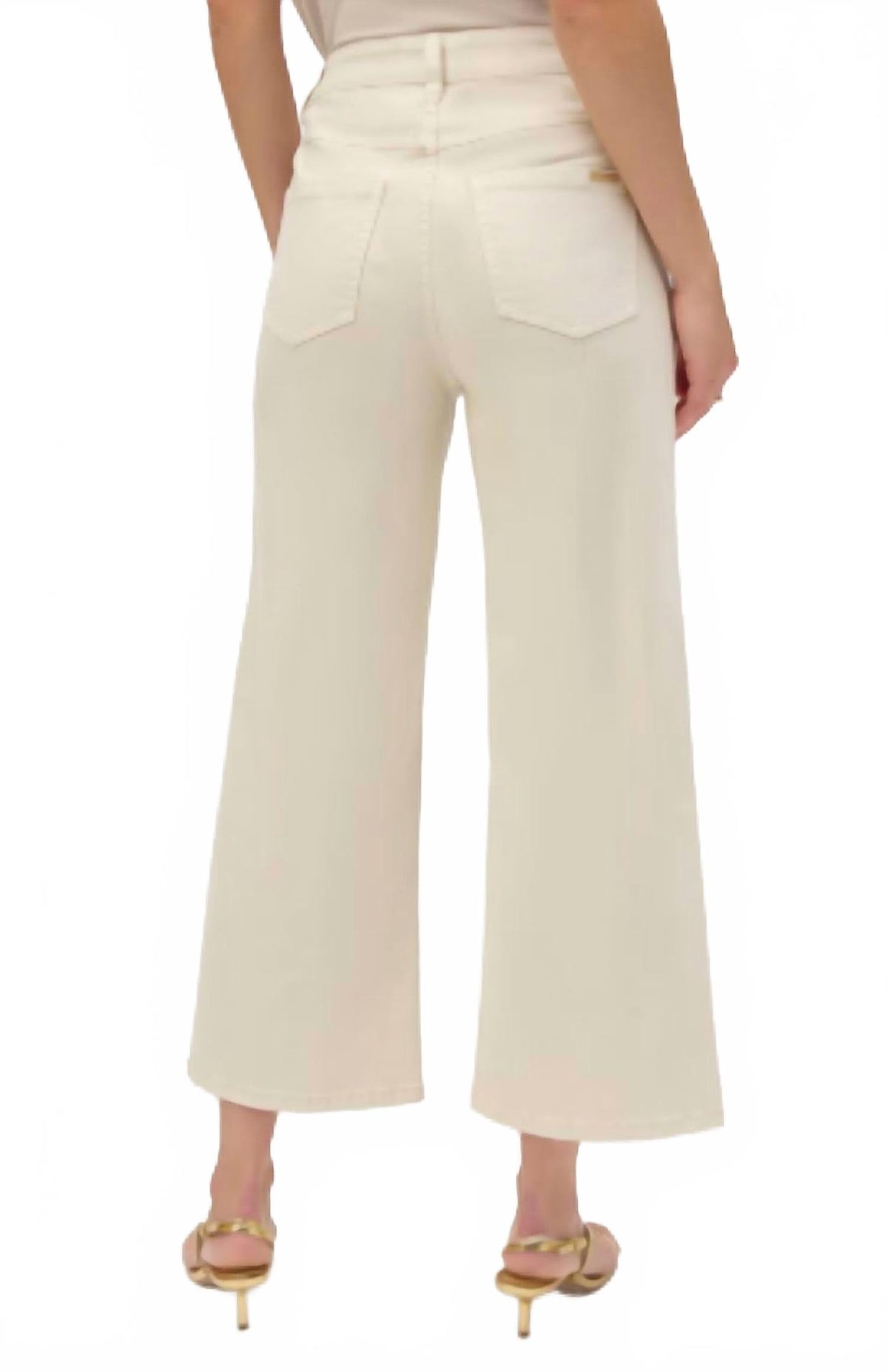 Pantalón de pierna ancha de tiro medio color beige