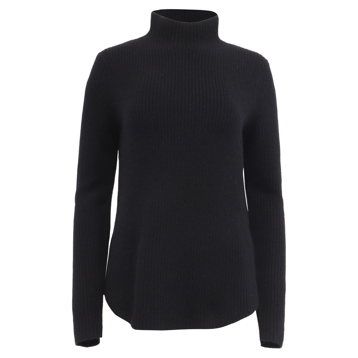 Suéter de cachemira con cuello alto con tejido acanalado color negro