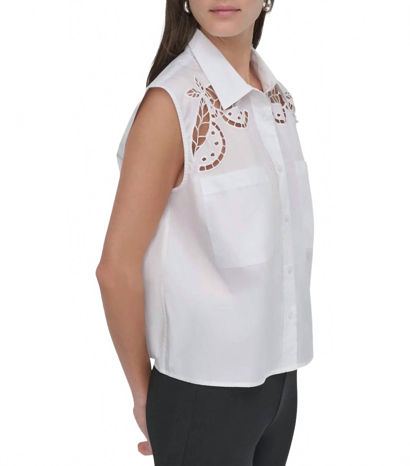Camisa de algodón sin mangas color blanco