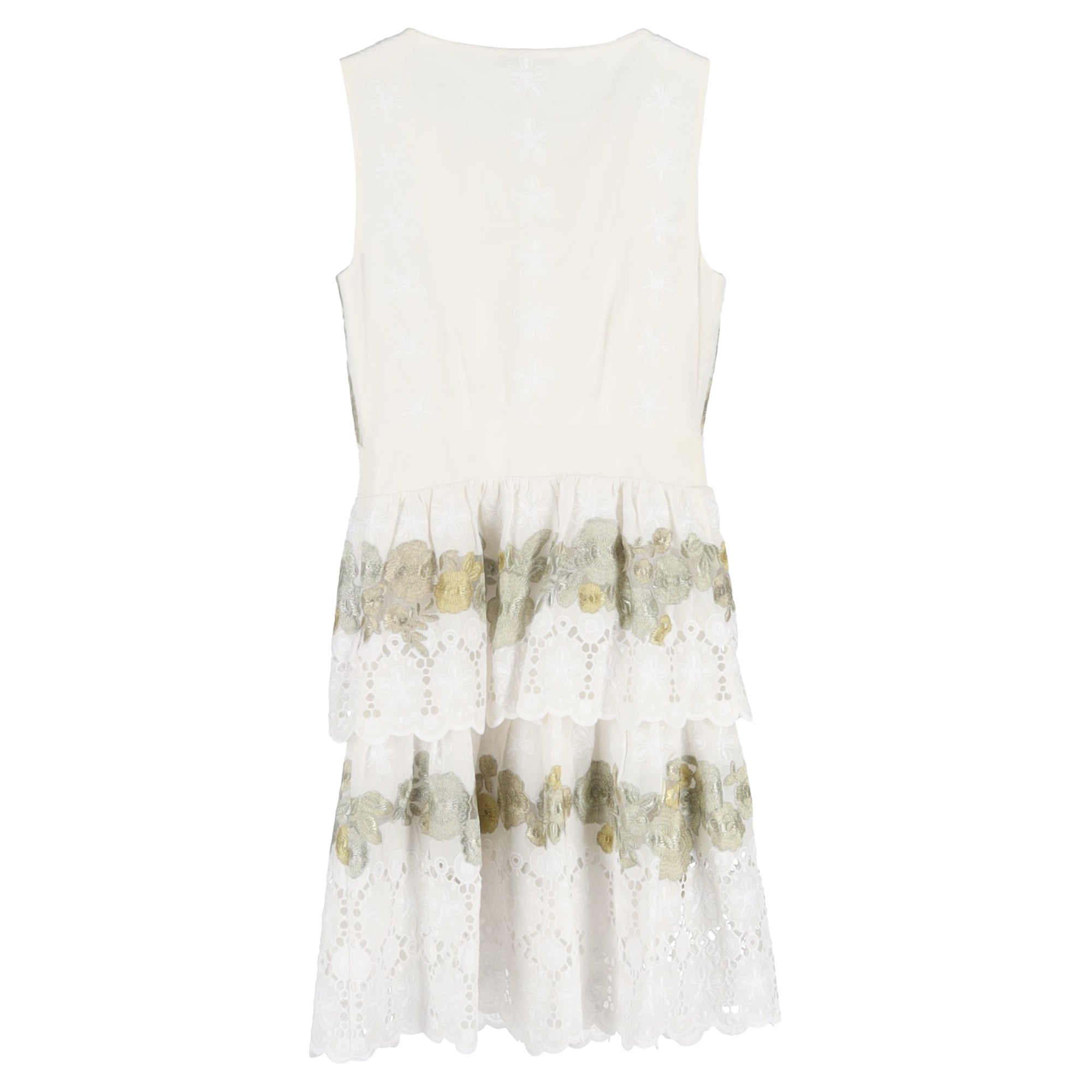 Vestido de algodón corto con estampado floral con bordado color blanco