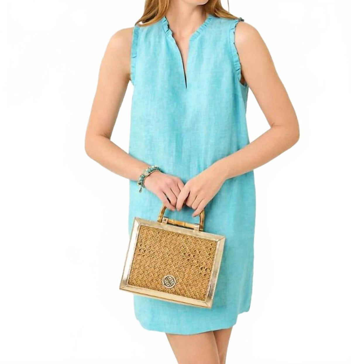 Vestido de lino color blanco y azul