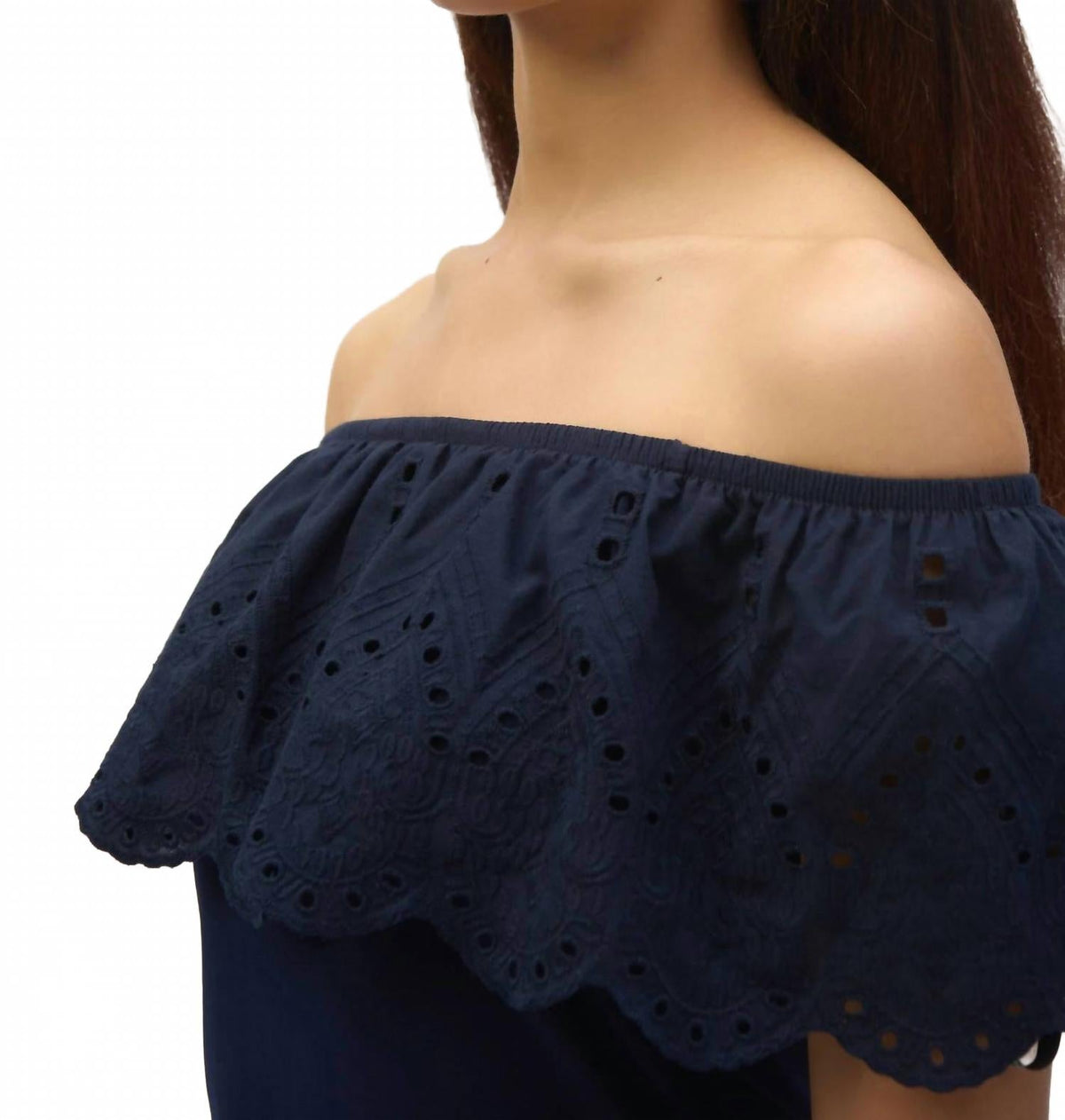 Top con hombros descubiertos color azul
