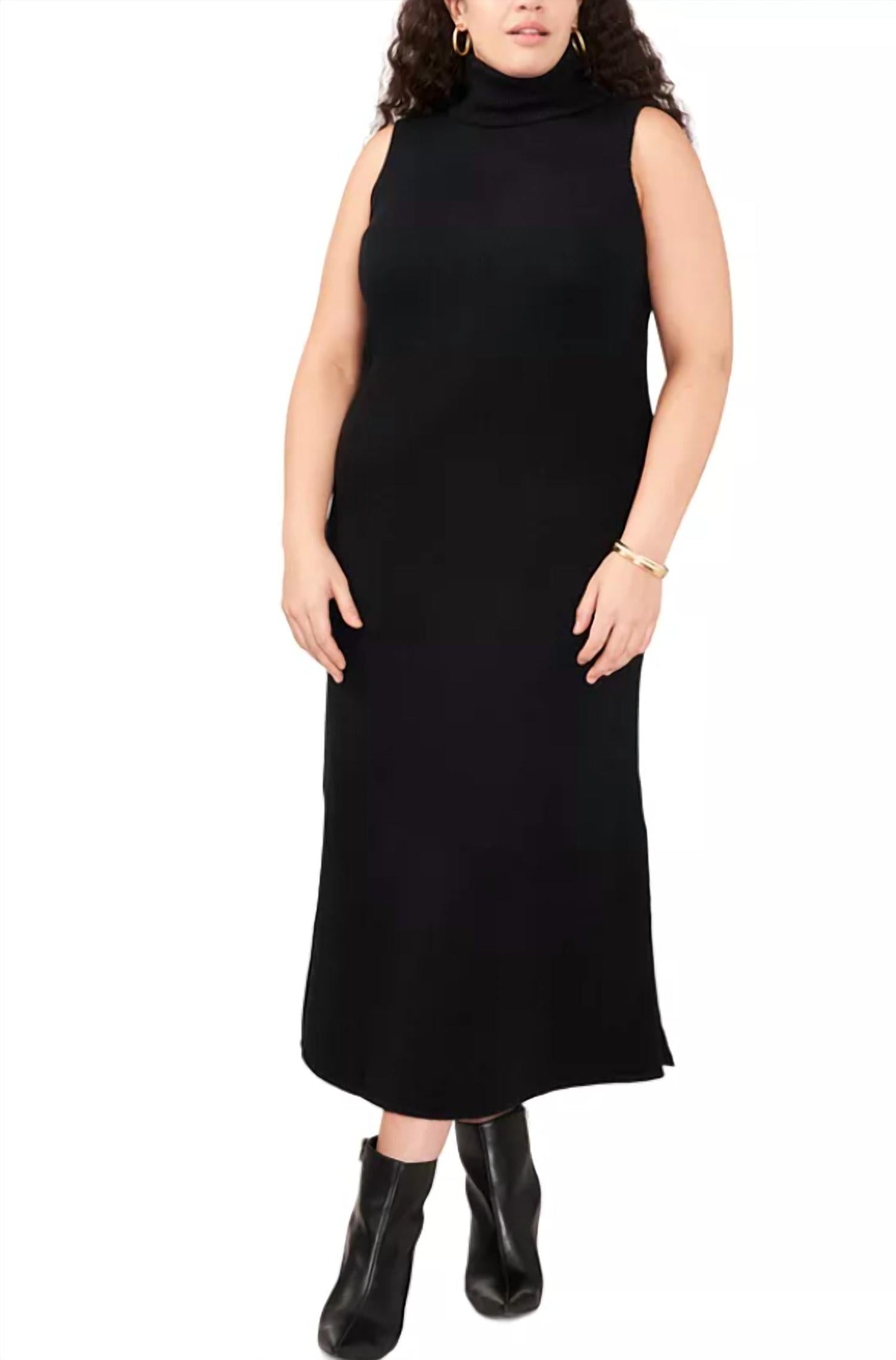 Vestido sin mangas con cuello alto color negro