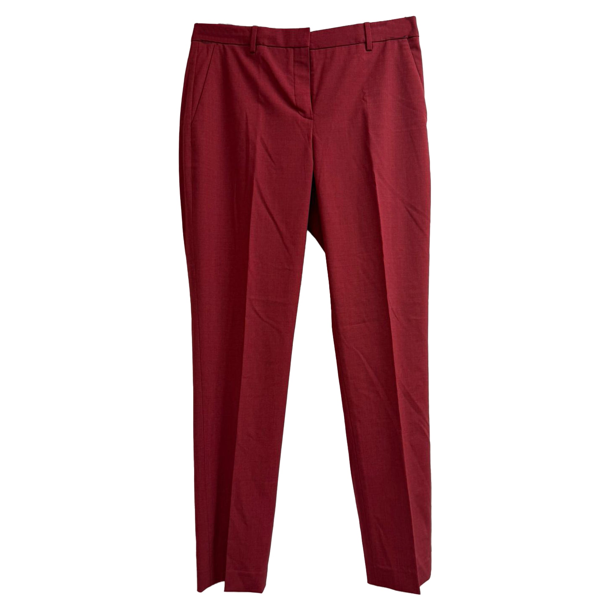 Pantalón de lana de corte recto color vinotinto